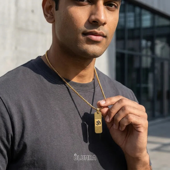 Om Pendant Dotted Design Gold Chain For Men | Blumra