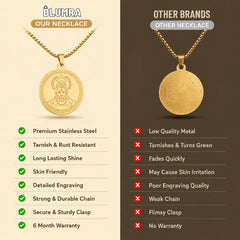 Comparison of Blumra necklace with other brands on a beige and brown background