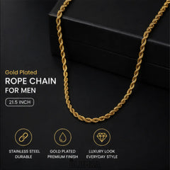 Gold Plated Rope Chain For Men (21.5 Inch)