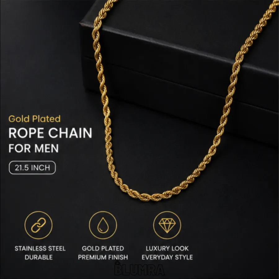 Gold Plated Rope Chain For Men (21.5 Inch)