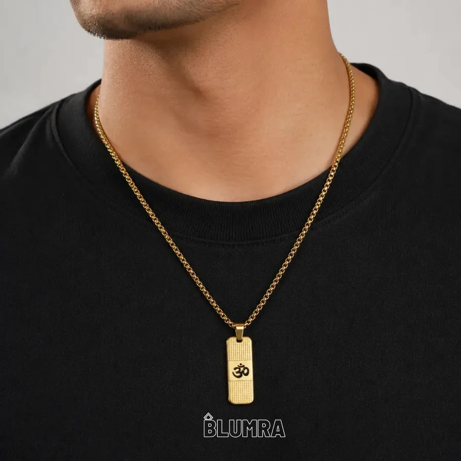 Om Pendant Dotted Design Gold Chain For Men (24 Inch)