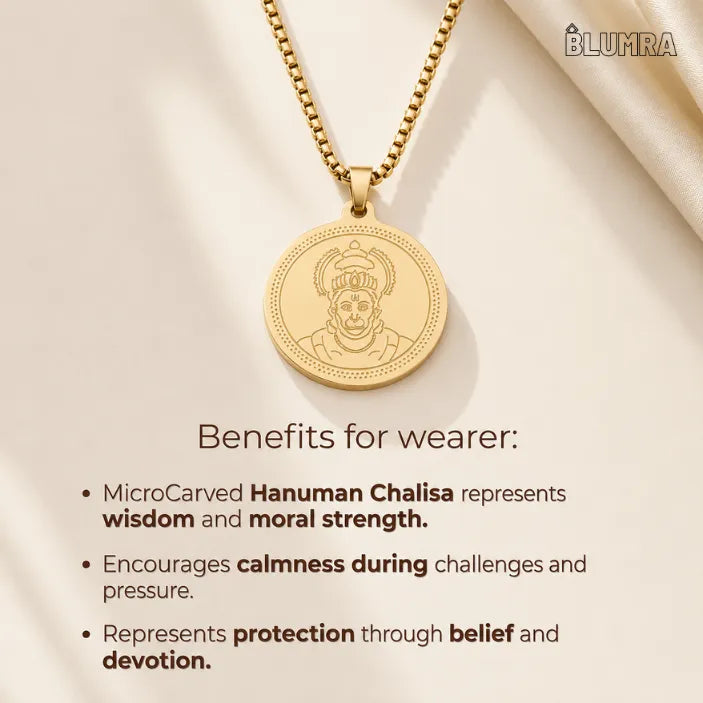 "Hanuman gold plated pendant chain for men front view"
