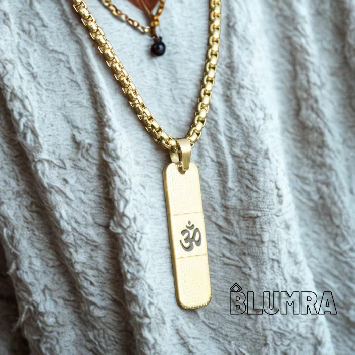 Om Pendant Dotted Design Gold Chain For Men (24 Inch)