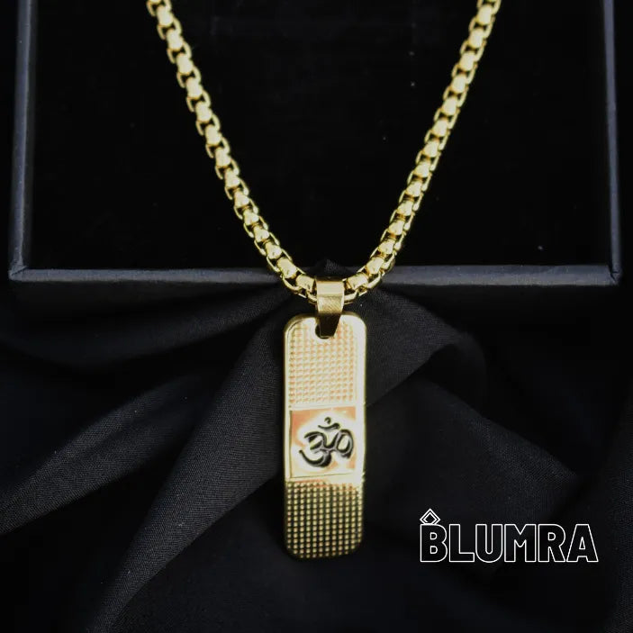 Om Pendant Dotted Design Gold Chain For Men (24 Inch)