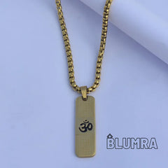Om Pendant Dotted Design Gold Chain For Men (24 Inch)