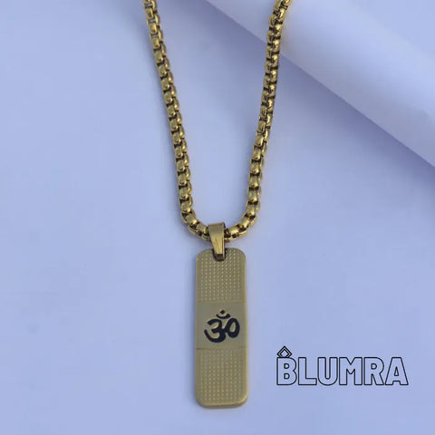 Om Pendant Dotted Design Gold Chain For Men (24 Inch)