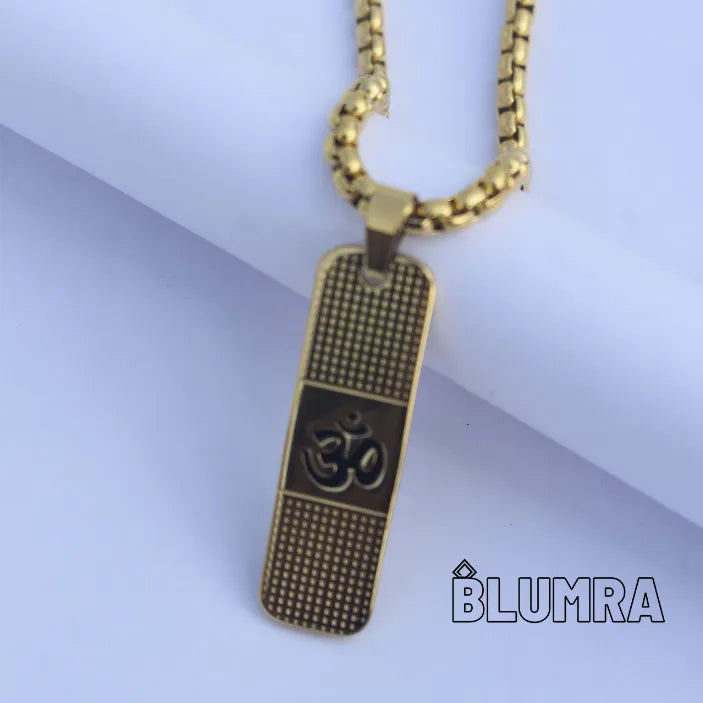 Om Pendant Dotted Design Gold Chain For Men (24 Inch)