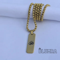 Om Pendant Dotted Design Gold Chain For Men (24 Inch)
