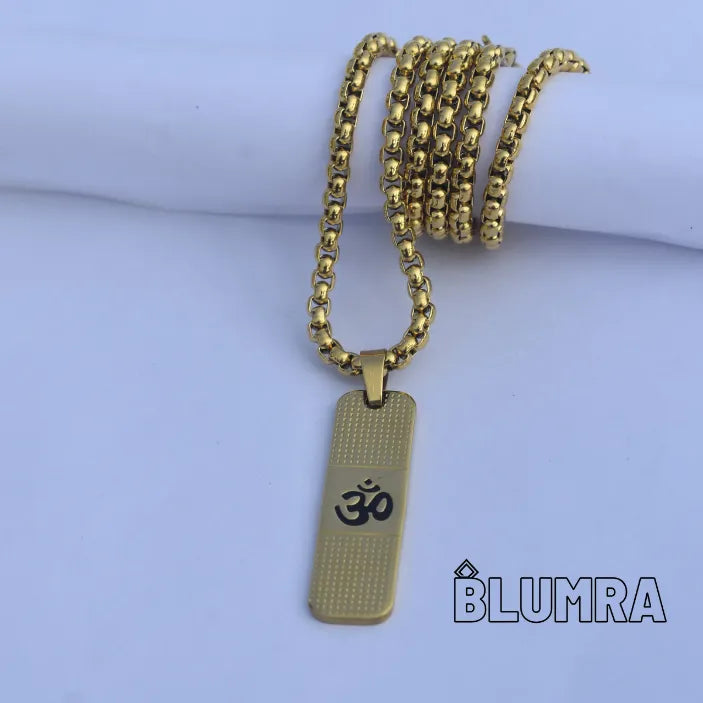 Om Pendant Dotted Design Gold Chain For Men (24 Inch)