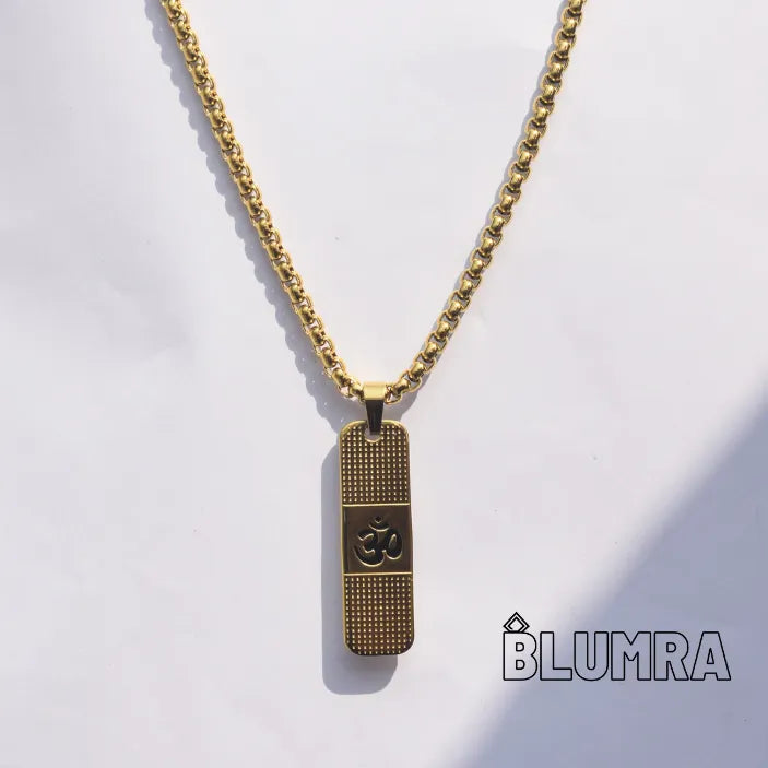 Om Pendant Dotted Design Gold Chain For Men (24 Inch)