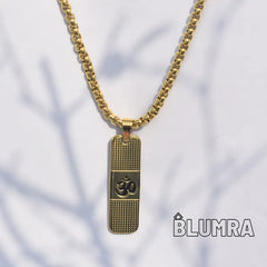 Om Pendant Dotted Design Gold Chain For Men (24 Inch)
