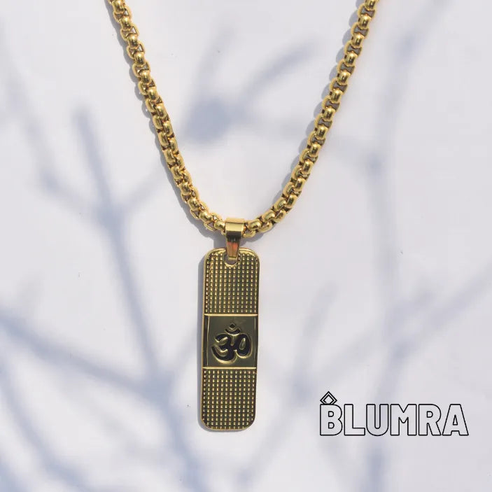 Om Pendant Dotted Design Gold Chain For Men (24 Inch)