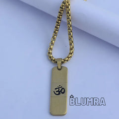 Om Pendant Dotted Design Gold Chain For Men (24 Inch)